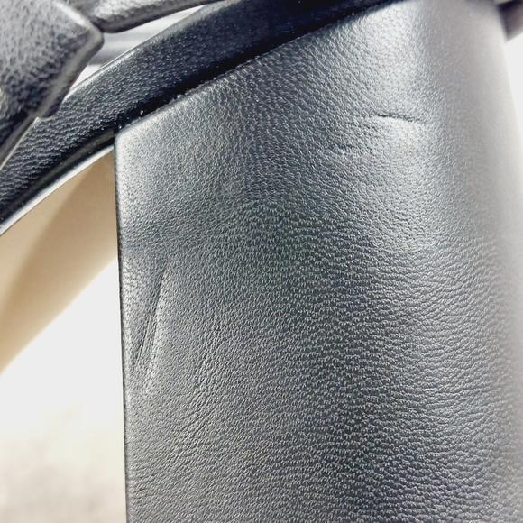 New Nordstrom Lagrange Black Faux Leather Block Heel Strappy Sandals K90 - Picture 12 of 13